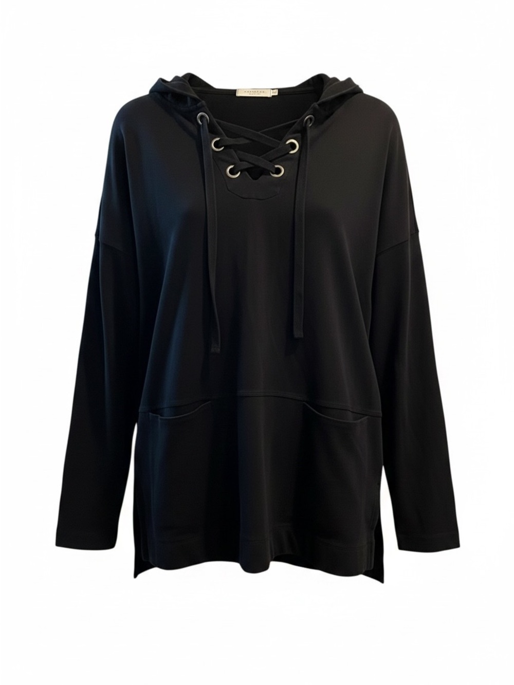 Mododoc Women's Black Lace-Up Hooded Pullover Sweatshirt
